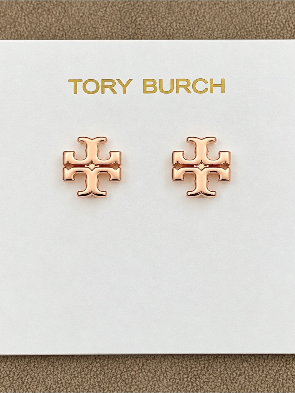 Tory Burch Rose Gold Double-T Logo Stud Earrings